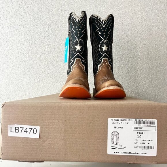 Lane RODEO HOUSTON Mens Cowboy Boots 10 Brown Leather Western Mid Calf Blunt Toe - Picture 11 of 13